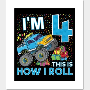 4th Birthday Monster Truck Party Gift 4 Year Old Boy Posters and Art